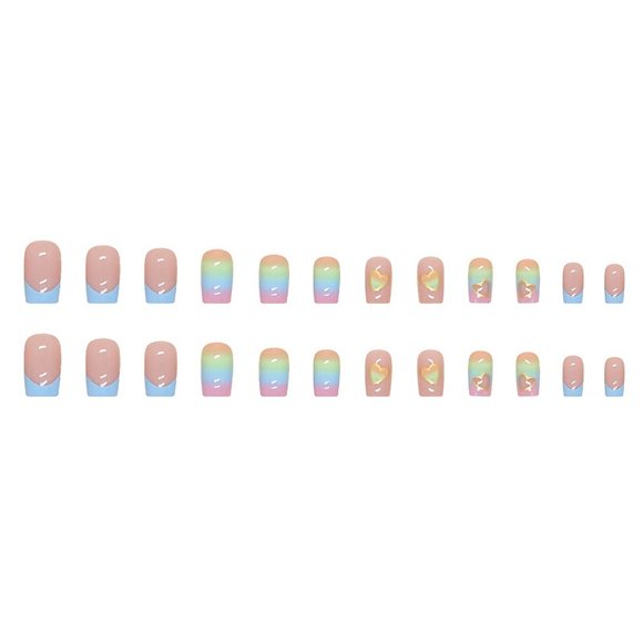 💅🏻NEW | Colorful Heart Medium Square Press On Fake Nails | Luxury Ombré 🦄🌈 - Picture 2 of 5